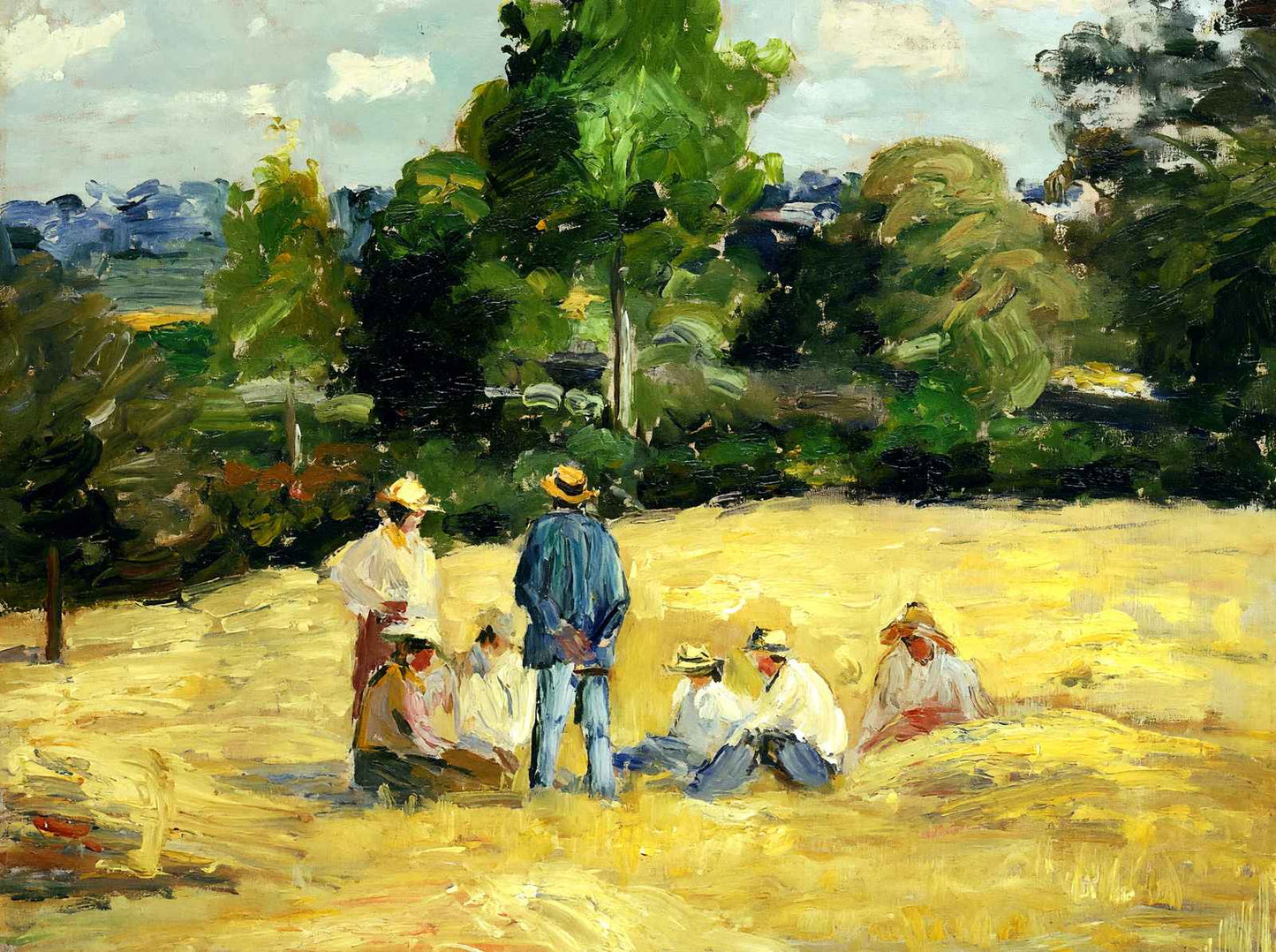 Resting Harvesters, Montfoucault Art Print 1875 by Camille Pissarro (6 Sizes)
