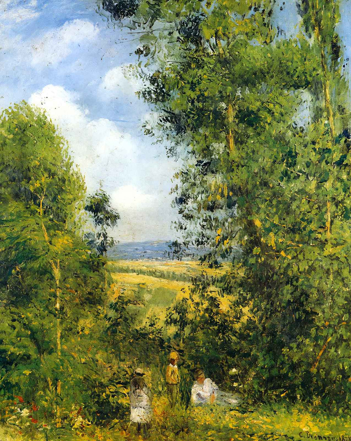 Resting in the Woods Pontoise painting print by Camille Pissarro (1878)