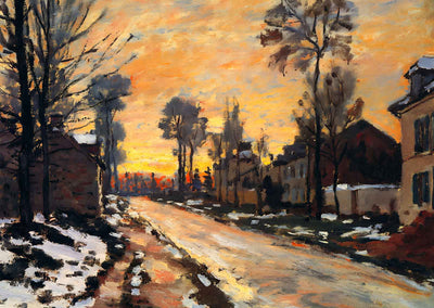 Road at Louveciennes, Melting Snow, Sunset 1870 by Monet Art Print (6 Sizes)