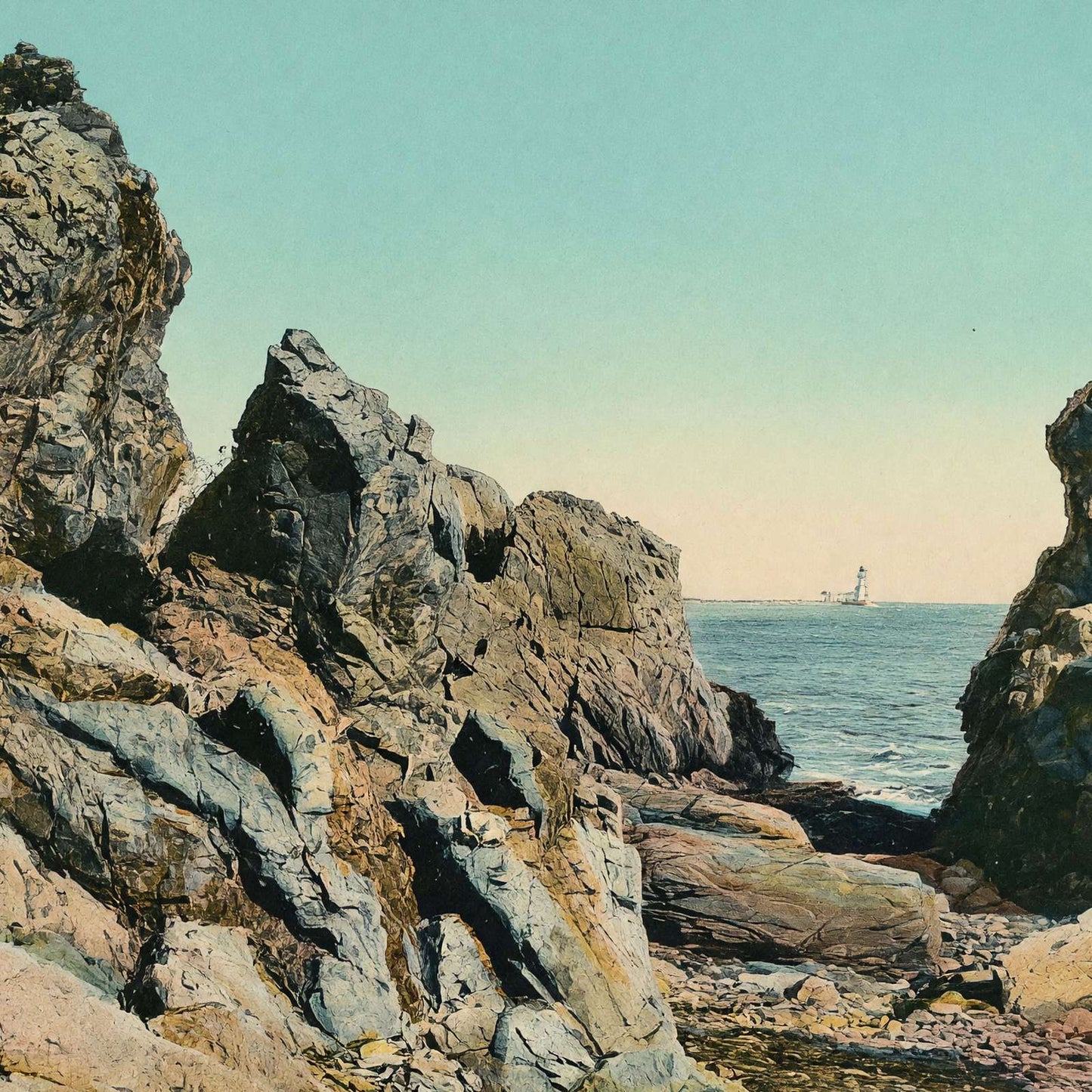 Rocky Shore at Delano Park Maine in 1908 Vintage Print (7 Sizes)
