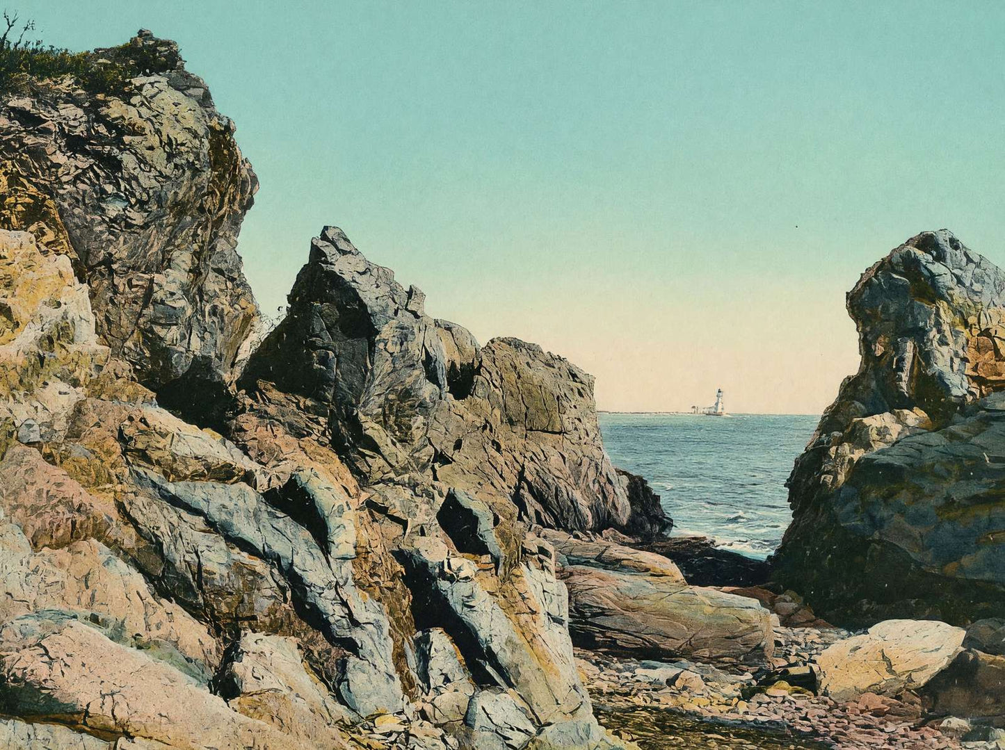 Rocky Shore at Delano Park Maine in 1908 Vintage Print (7 Sizes)