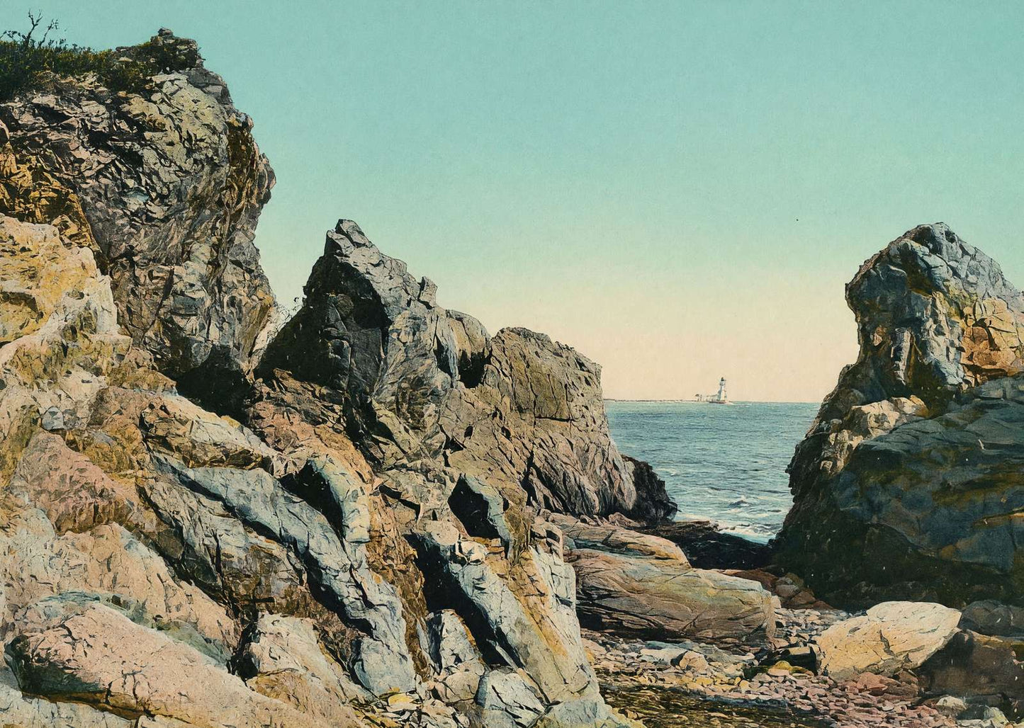 Rocky Shore at Delano Park Maine in 1908 Vintage Print (7 Sizes)