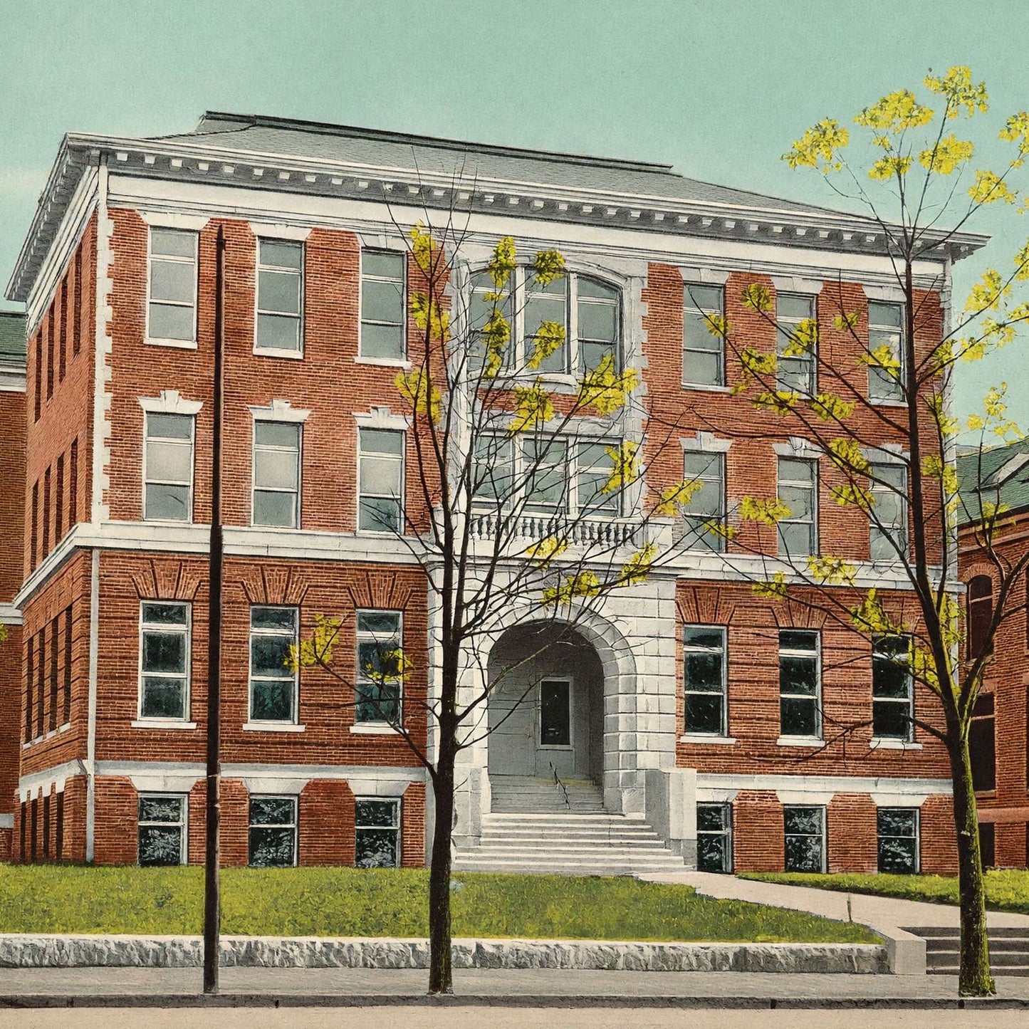 Rogers High School Newport RI in 1907 Vintage Print (7 Sizes) - Enhanced