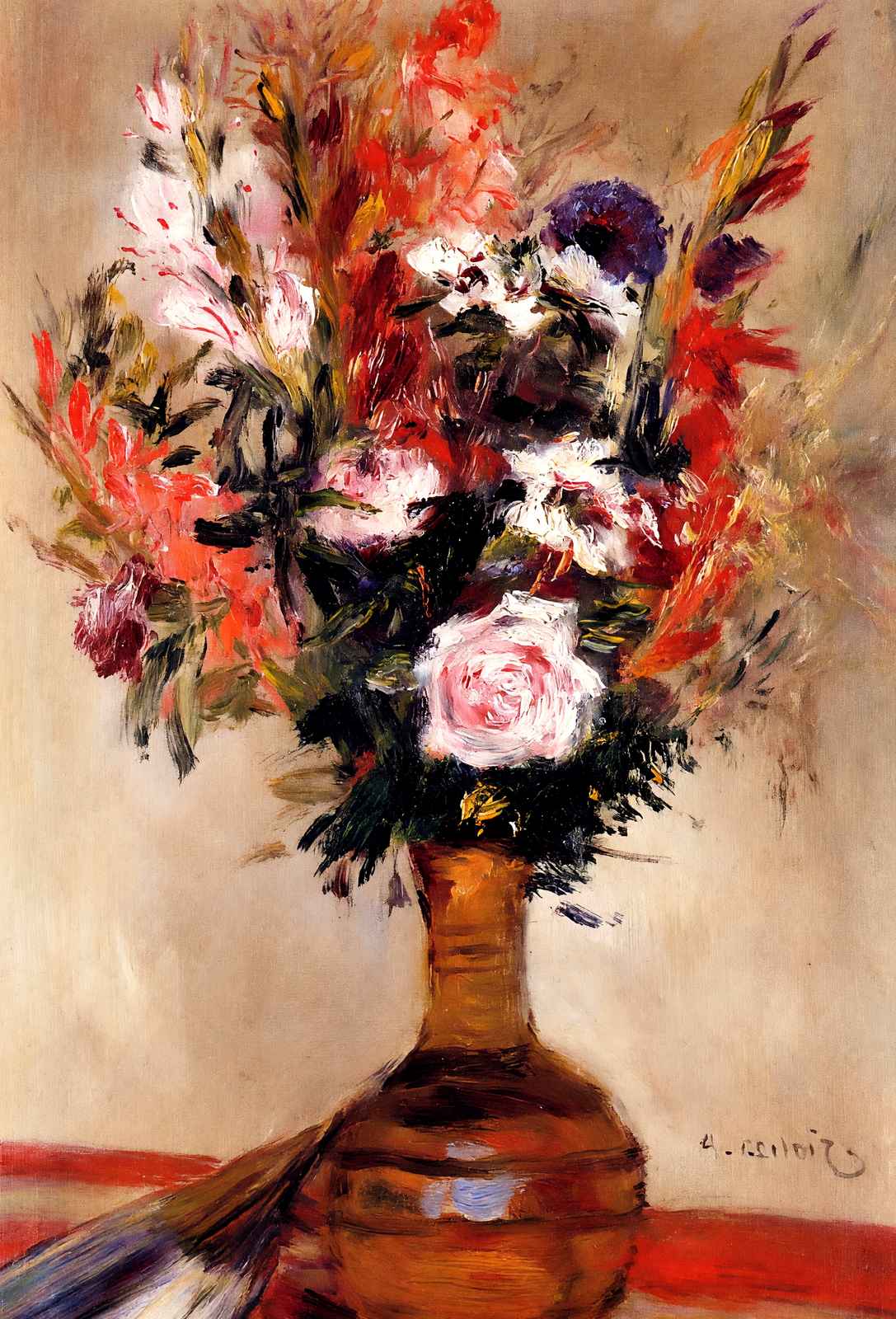 Roses in a Vase Art Print 1872 Painting by Pierre-Auguste Renoir (6 Sizes)