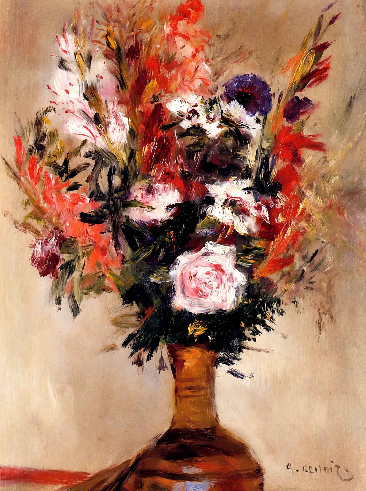 Roses in a Vase Art Print 1872 Painting by Pierre-Auguste Renoir (6 Sizes)