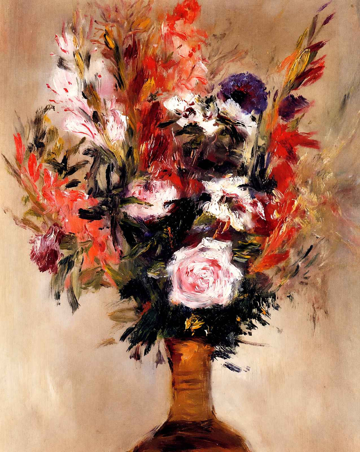 Roses in a Vase fine art print by Pierre-Auguste Renoir (1872)