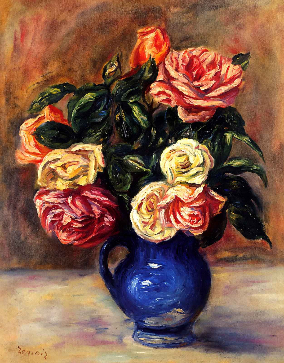 Roses in a Blue Vase Art Print 1900 Painting by Pierre-Auguste Renoir (6 Sizes)