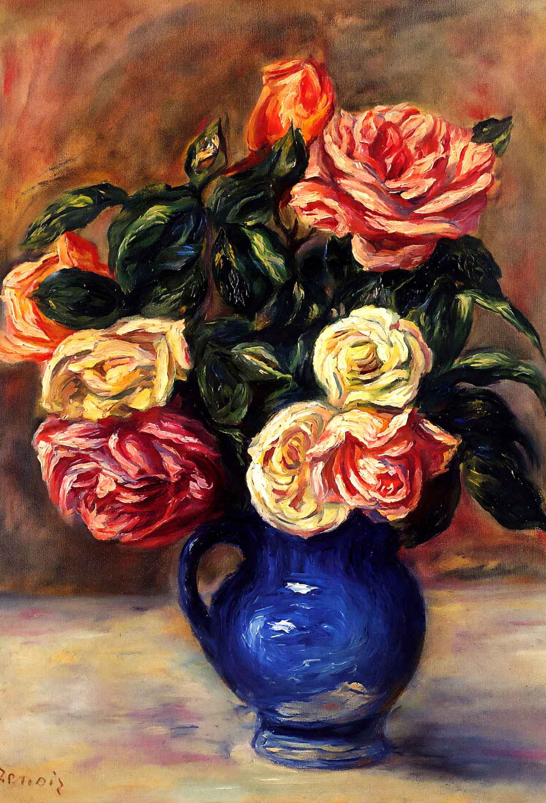 Roses in a Blue Vase Art Print 1900 Painting by Pierre-Auguste Renoir (6 Sizes)