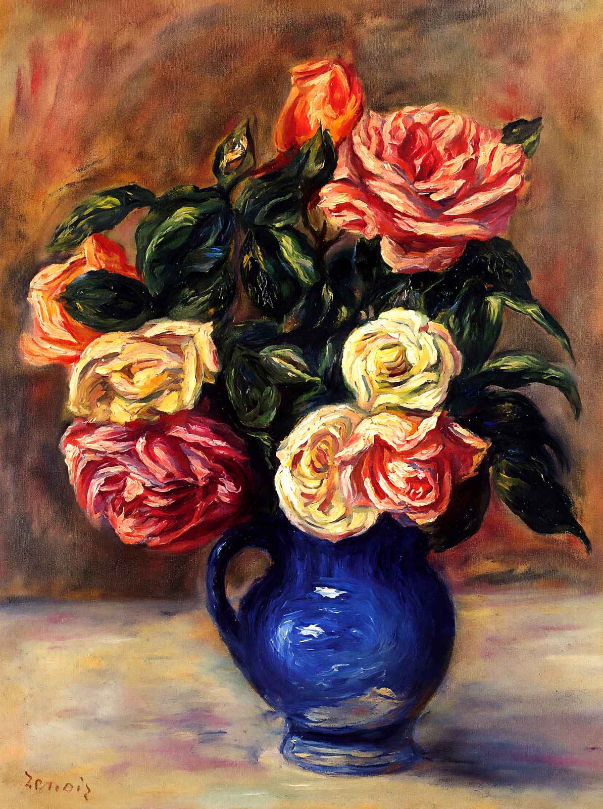 Roses in a Blue Vase Art Print 1900 Painting by Pierre-Auguste Renoir (6 Sizes)
