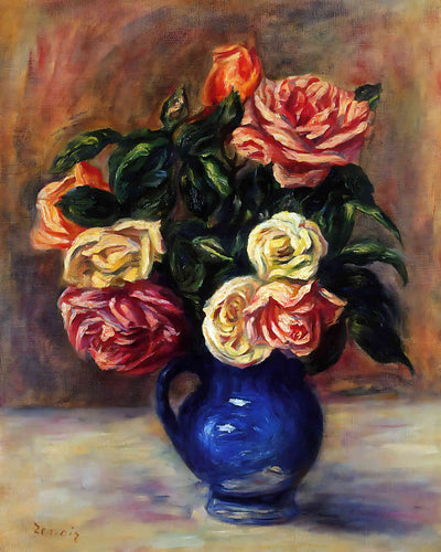 Roses in a Blue Vase Painting by Pierre-Auguste Renoir 8x10" Art Print