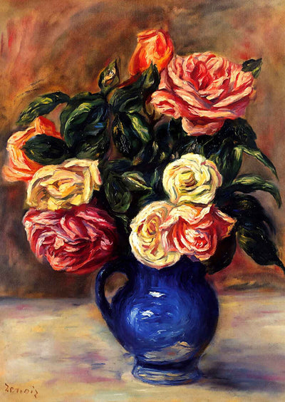 Roses in a Blue Vase Art Print 1900 Painting by Pierre-Auguste Renoir (6 Sizes)