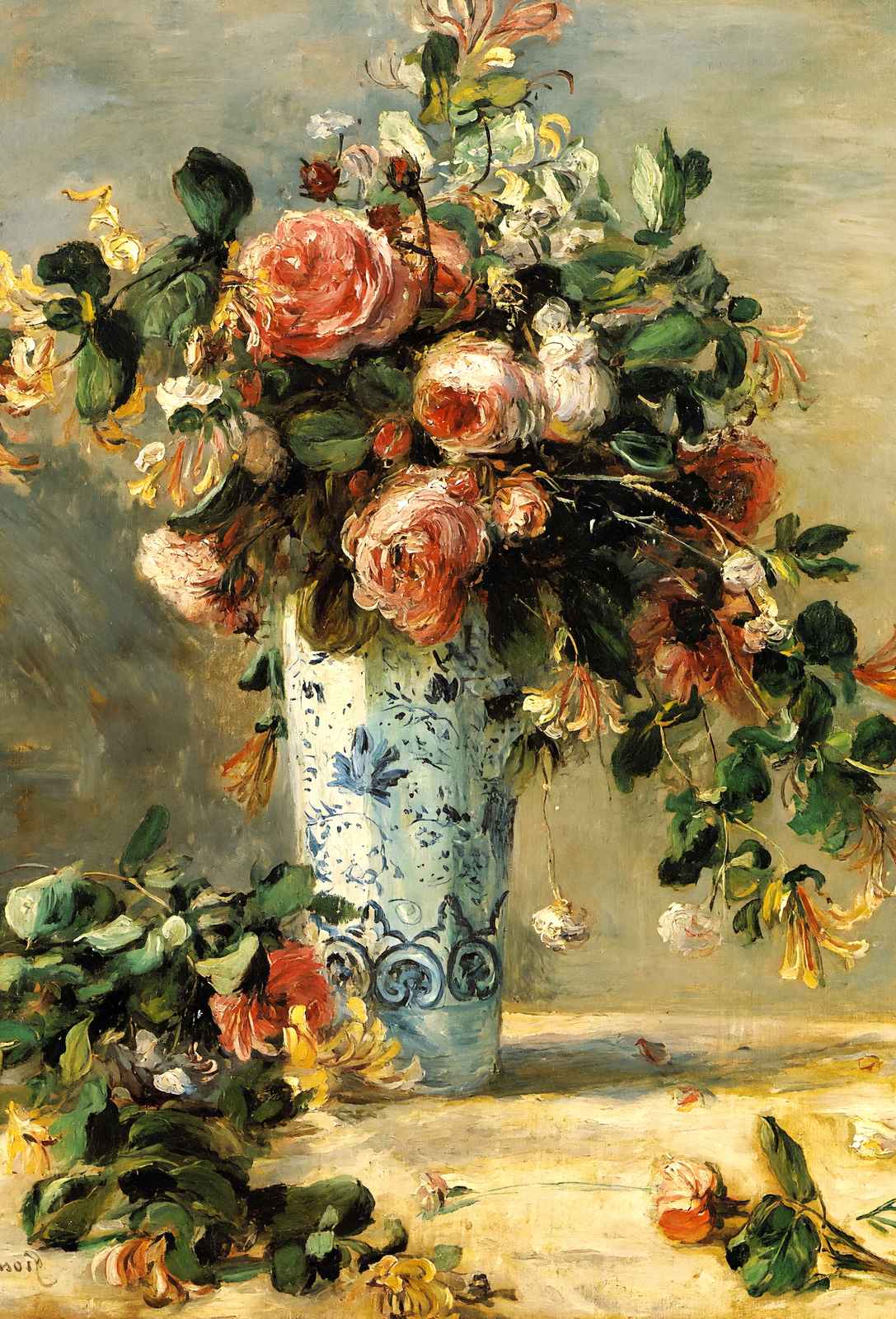 Roses and Jasmine in a Delft Vase Art Print 1881 by Renoir (6 Sizes)