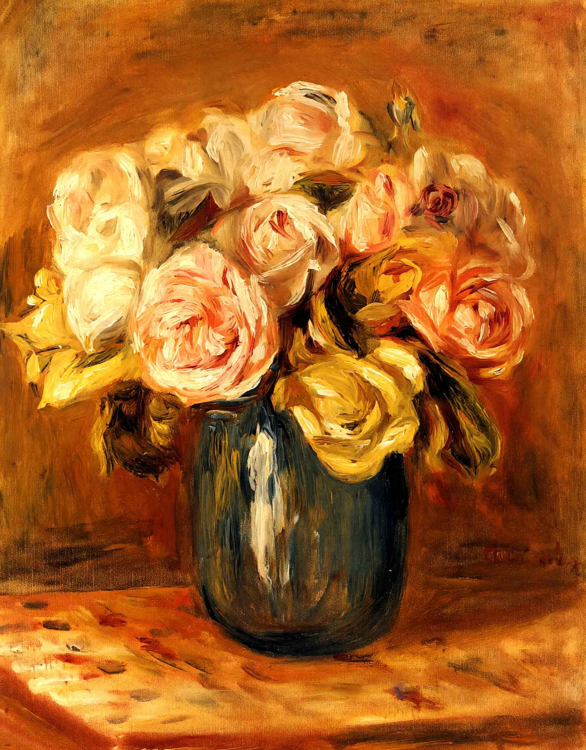 Roses in a Blue Vase 1906 Painting by Pierre-Auguste Renoir Art Print (6 Sizes)
