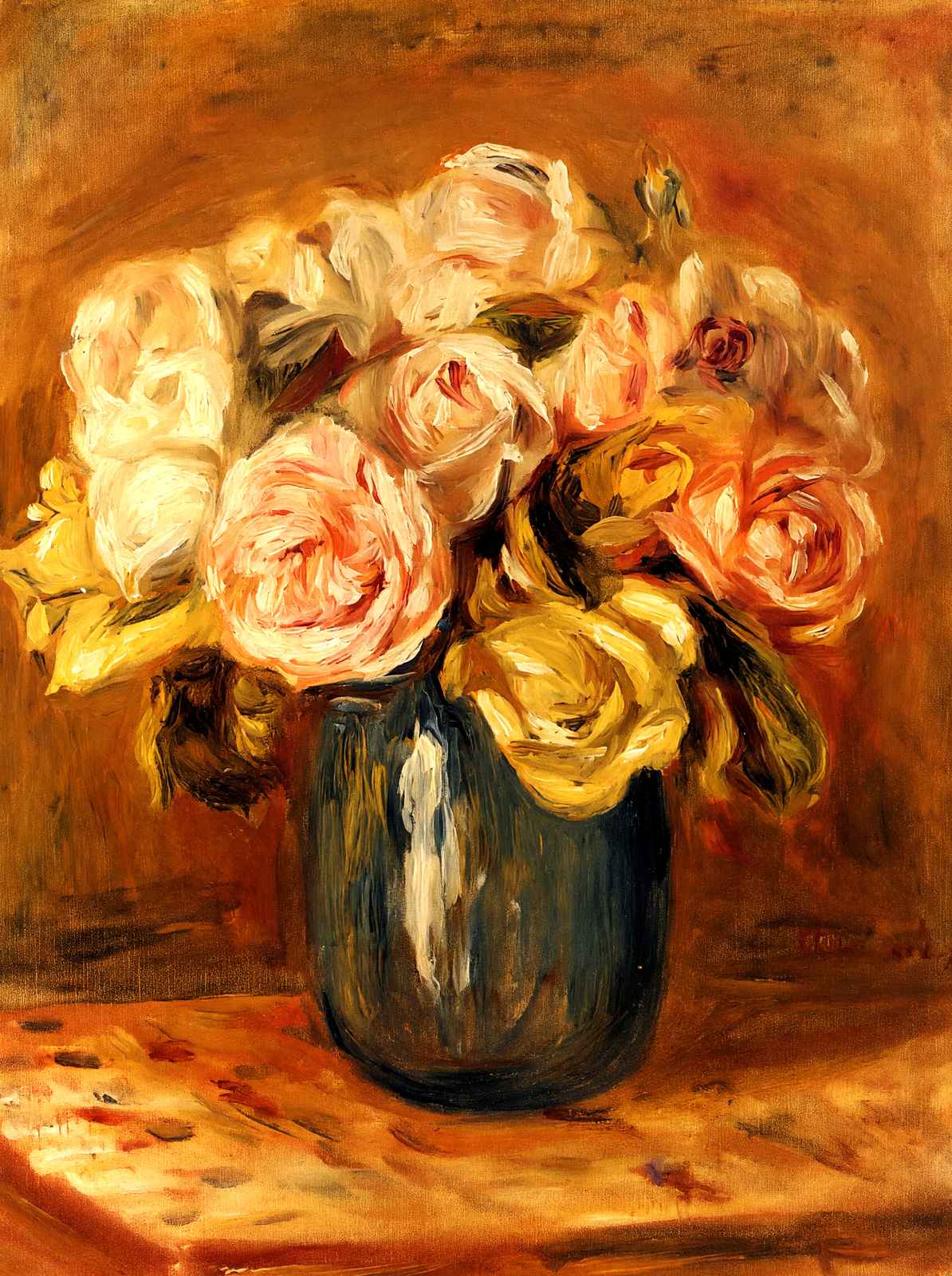 Roses in a Blue Vase 1906 Painting by Pierre-Auguste Renoir Art Print (6 Sizes)