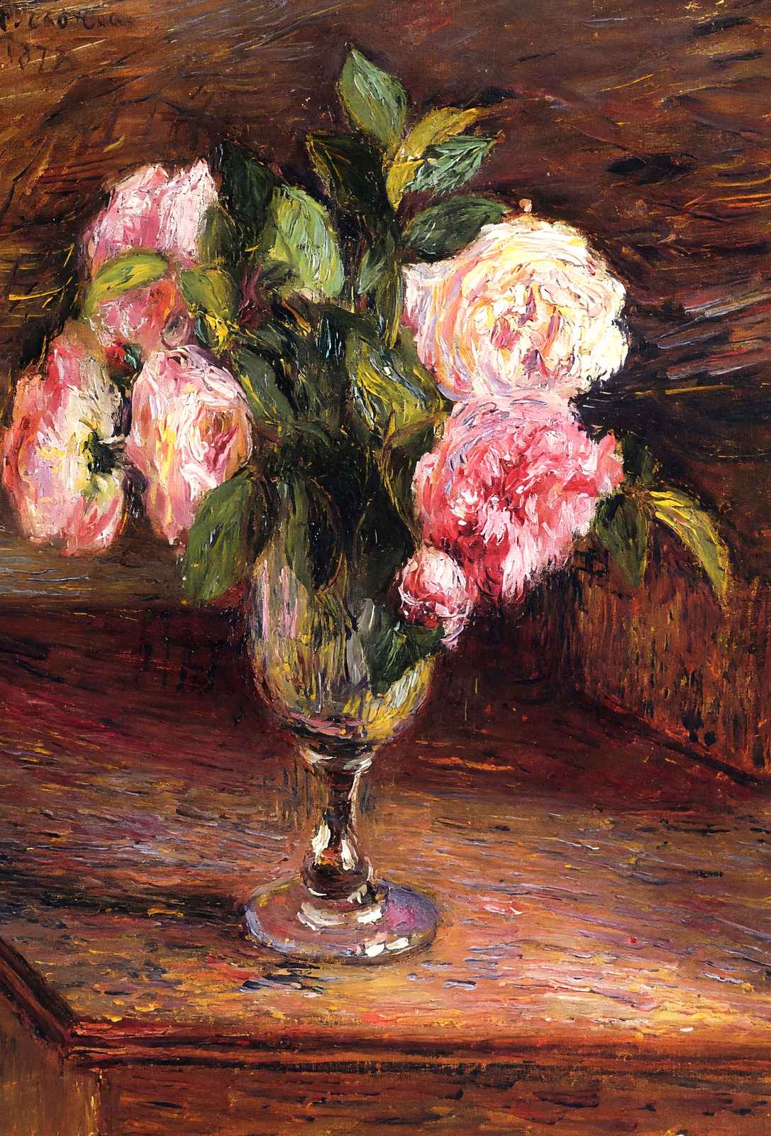 Roses in a Glass 1877 Painting by Camille Pissarro Art Print (6 Sizes)