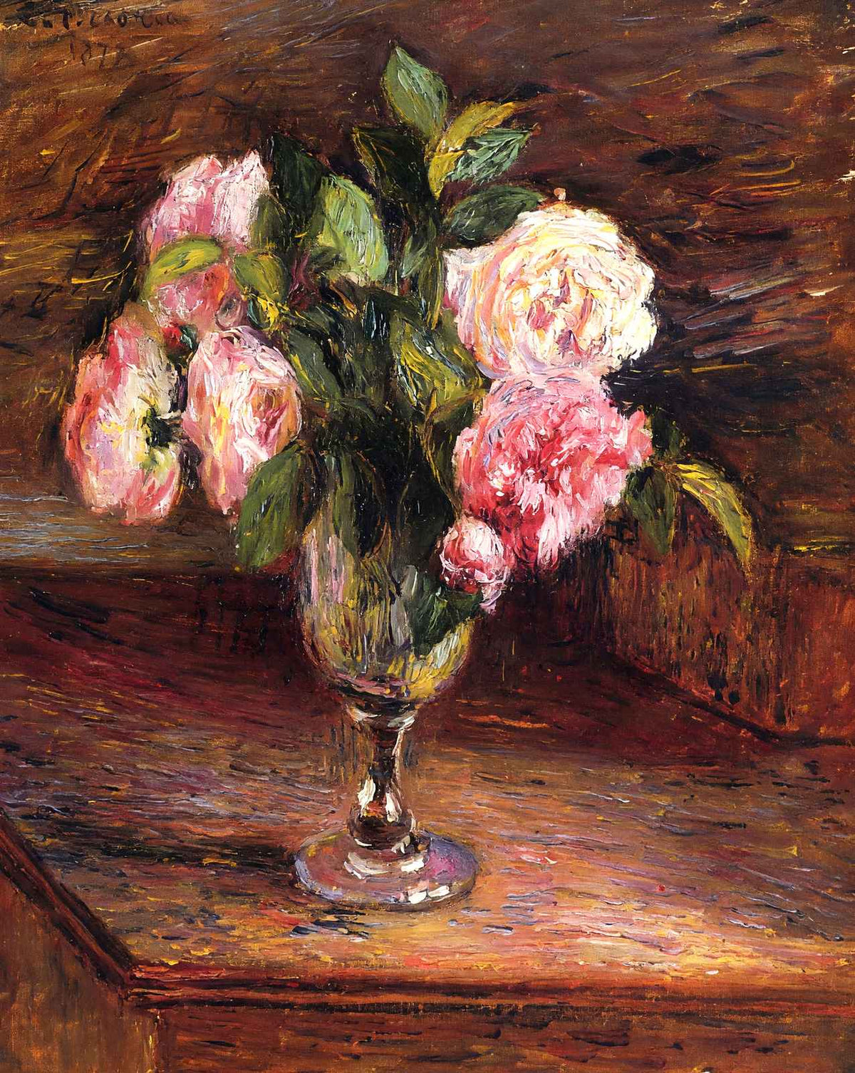 Roses in a Glass fine art print by Camille Pissarro (1877)