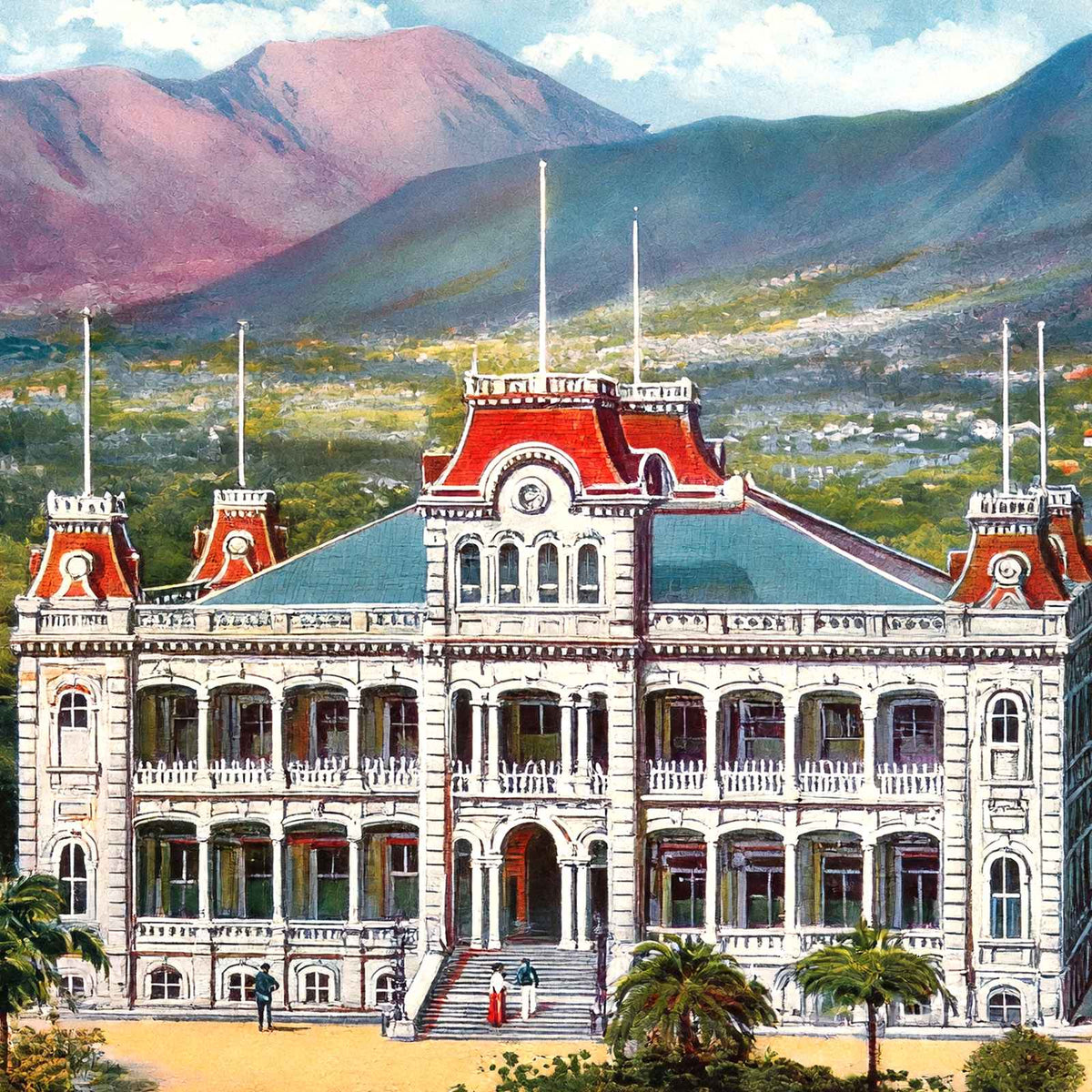 Royal Palace Honolulu in 1909 Vintage Print (7 Sizes) - High Quality