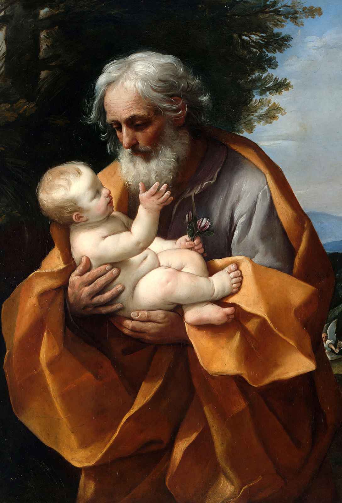 Saint Joseph with the Infant Jesus Painting by Guido Reni Art Print (6 Sizes)