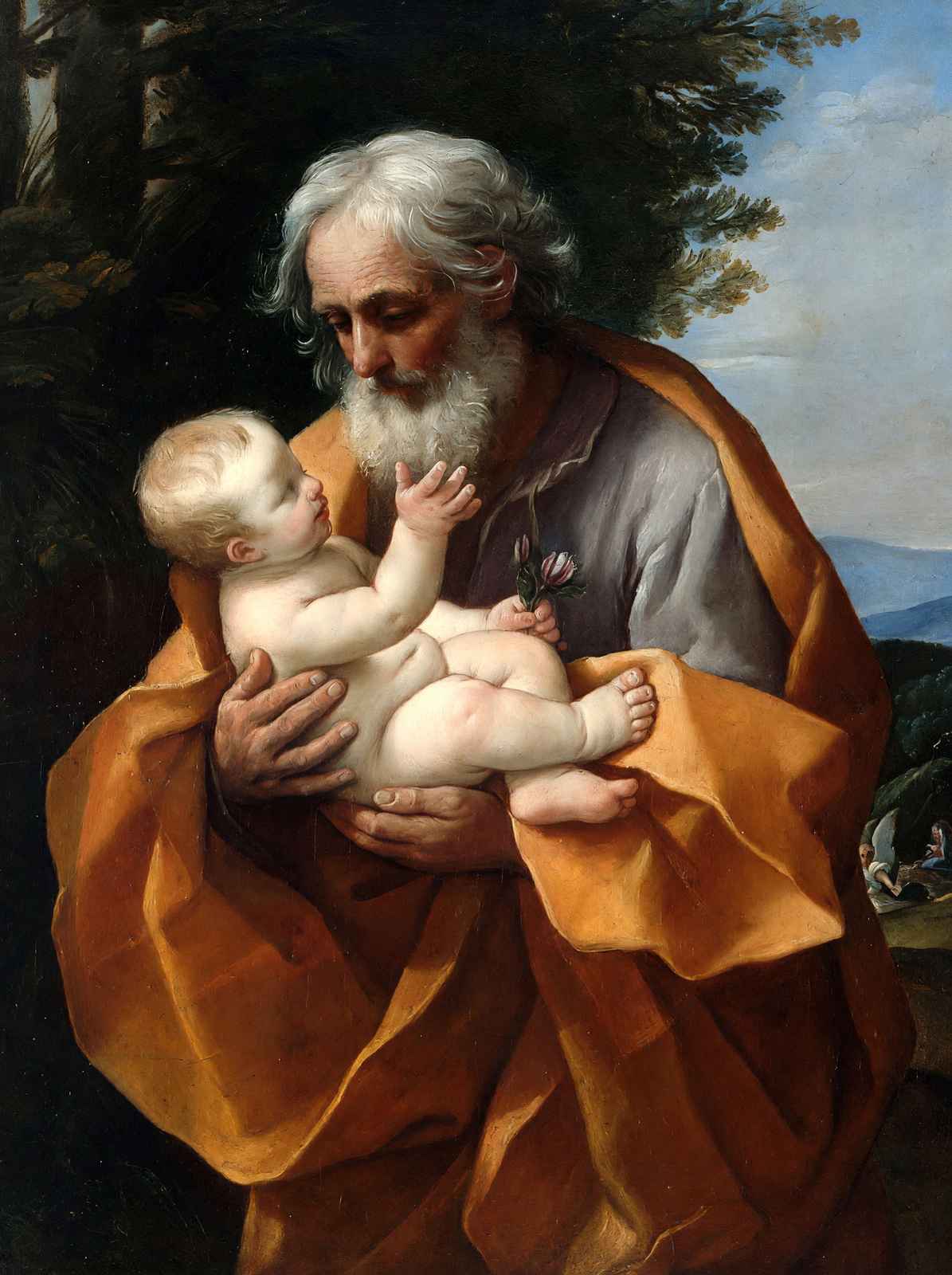 Saint Joseph with the Infant Jesus Painting by Guido Reni Art Print (6 Sizes)