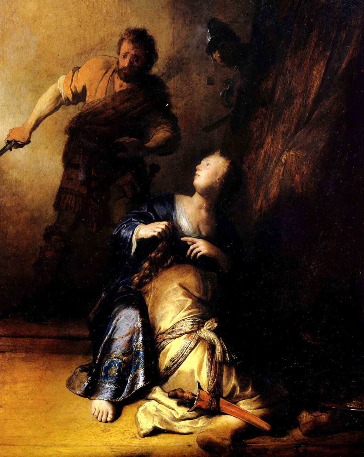 Samson and Delilah painting print by Rembrandt (1628)