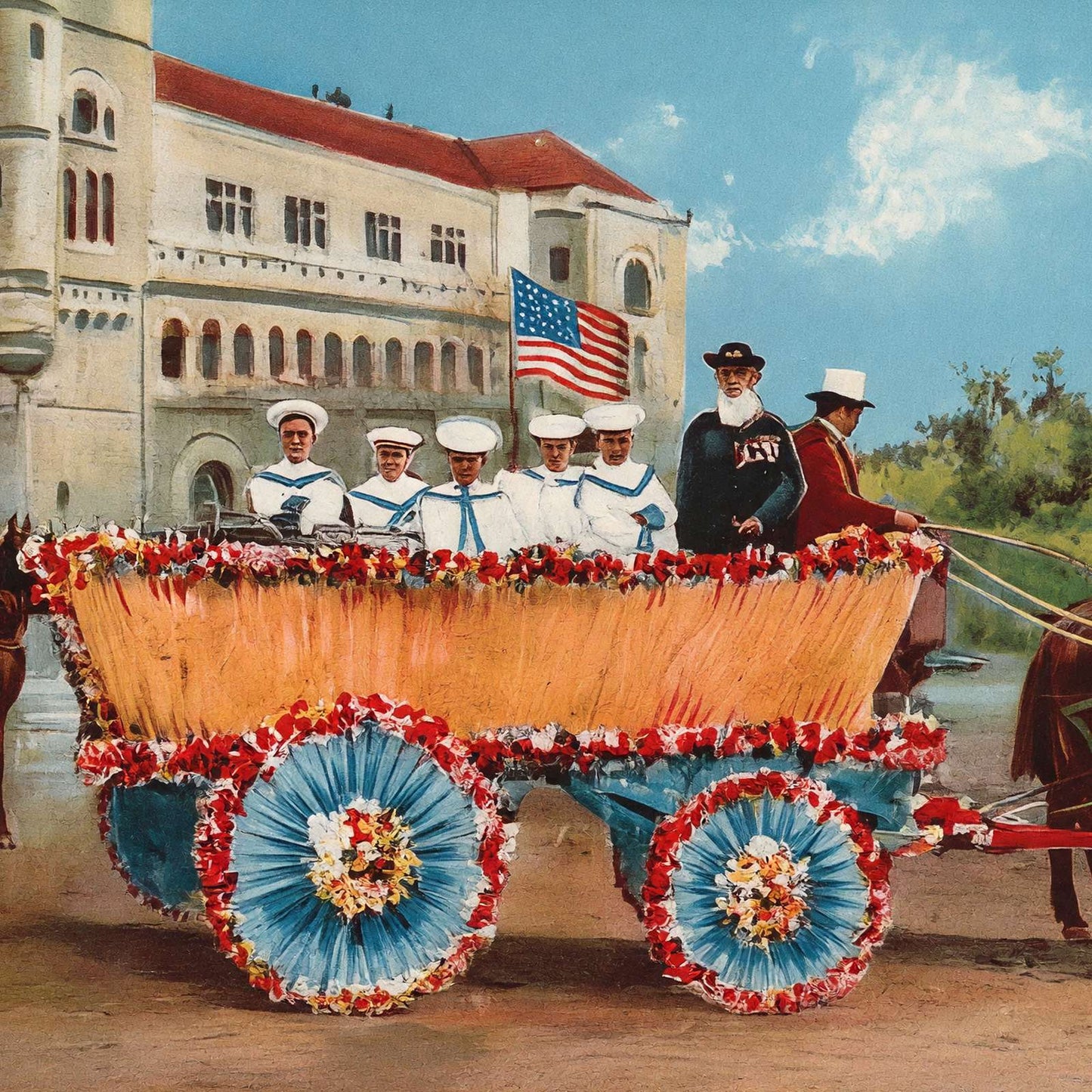 Floats in Battle of Flowers Parade in 1907 Vintage Print (7 Sizes)