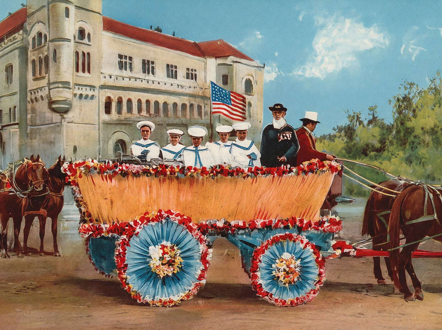 Floats in Battle of Flowers Parade in 1907 Vintage Print (7 Sizes)