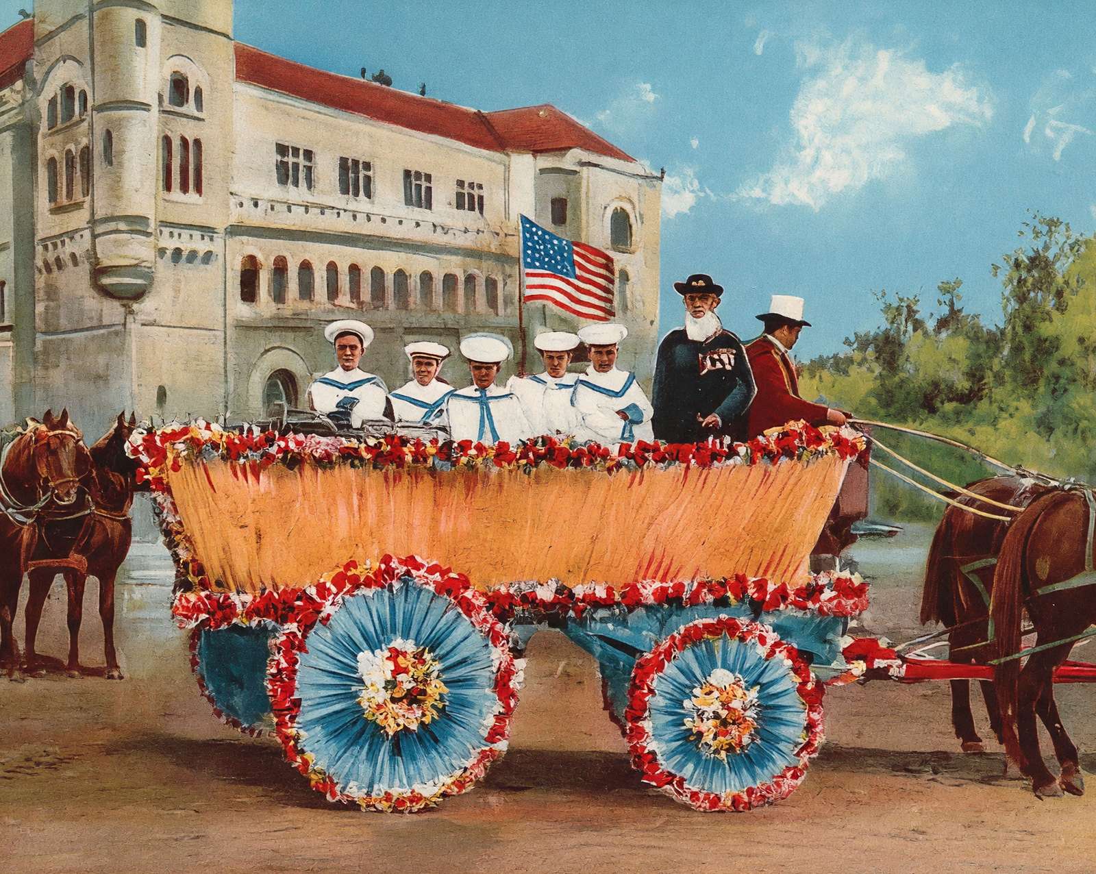Floats in the Battle of Flowers Parade