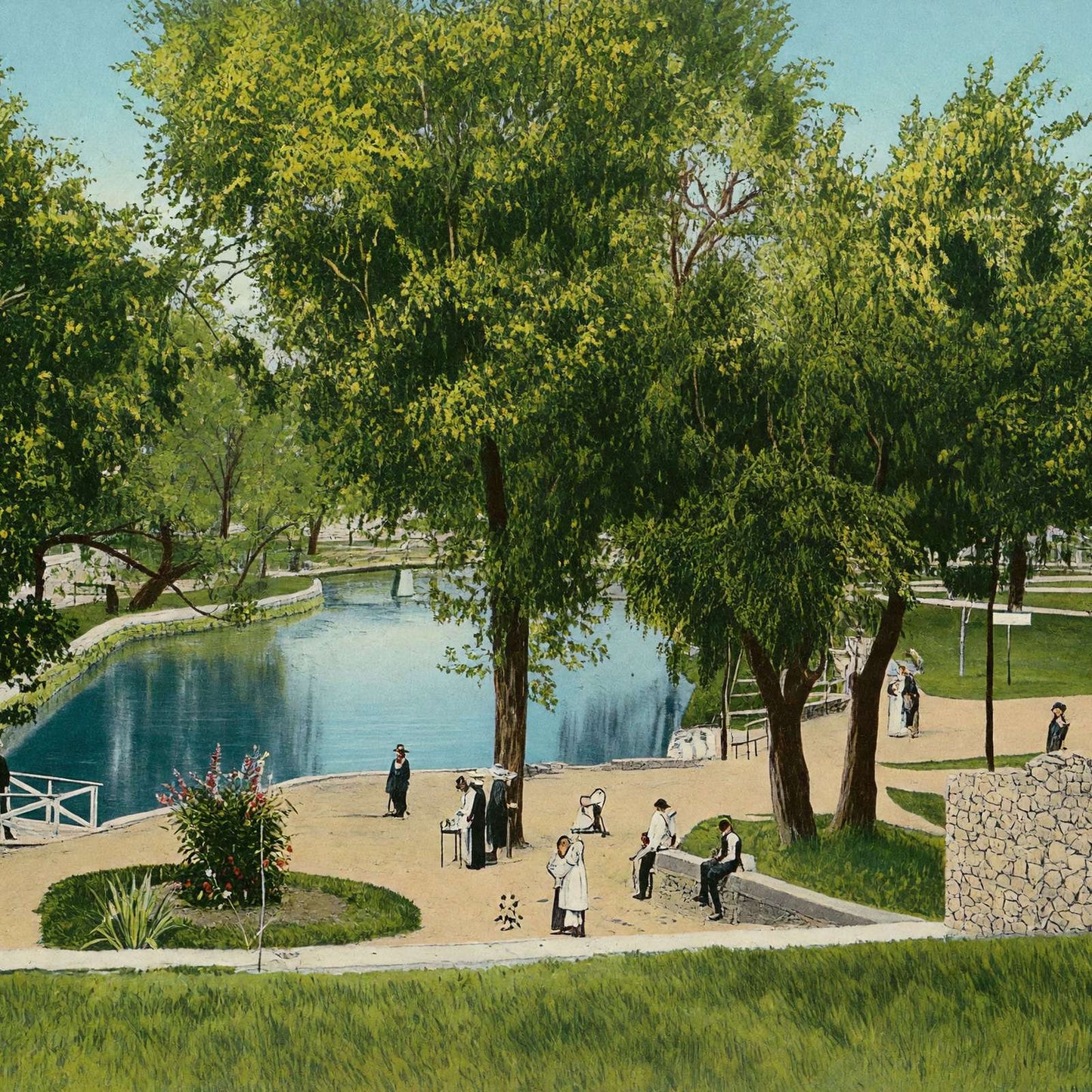 San Pedro Springs Park and Lake in 1905 Vintage Print (7 Sizes) - Restored