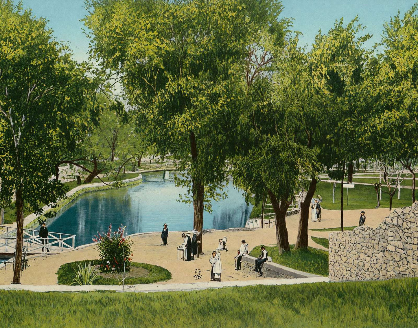 San Pedro Springs Park and Lake in 1905 Vintage Print (7 Sizes) - Restored