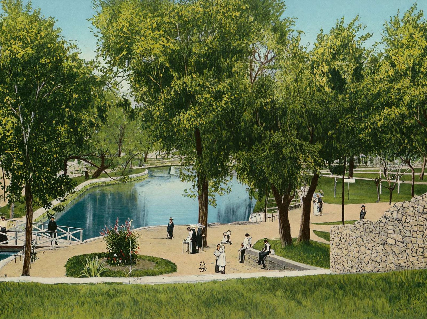 San Pedro Springs Park and Lake in 1905 Vintage Print (7 Sizes) - Restored