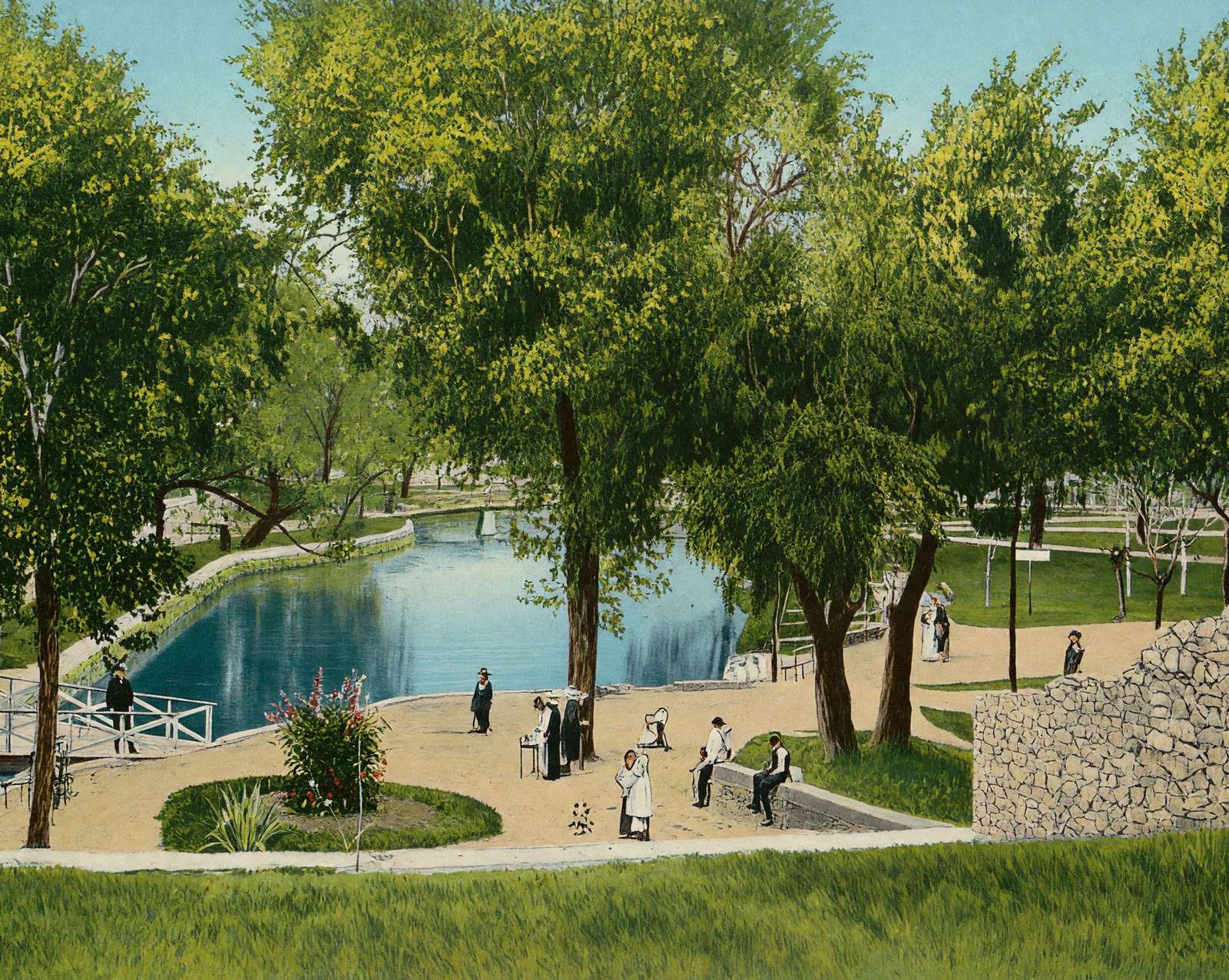 San Pedro Springs Park and Lake in 1905 vintage print