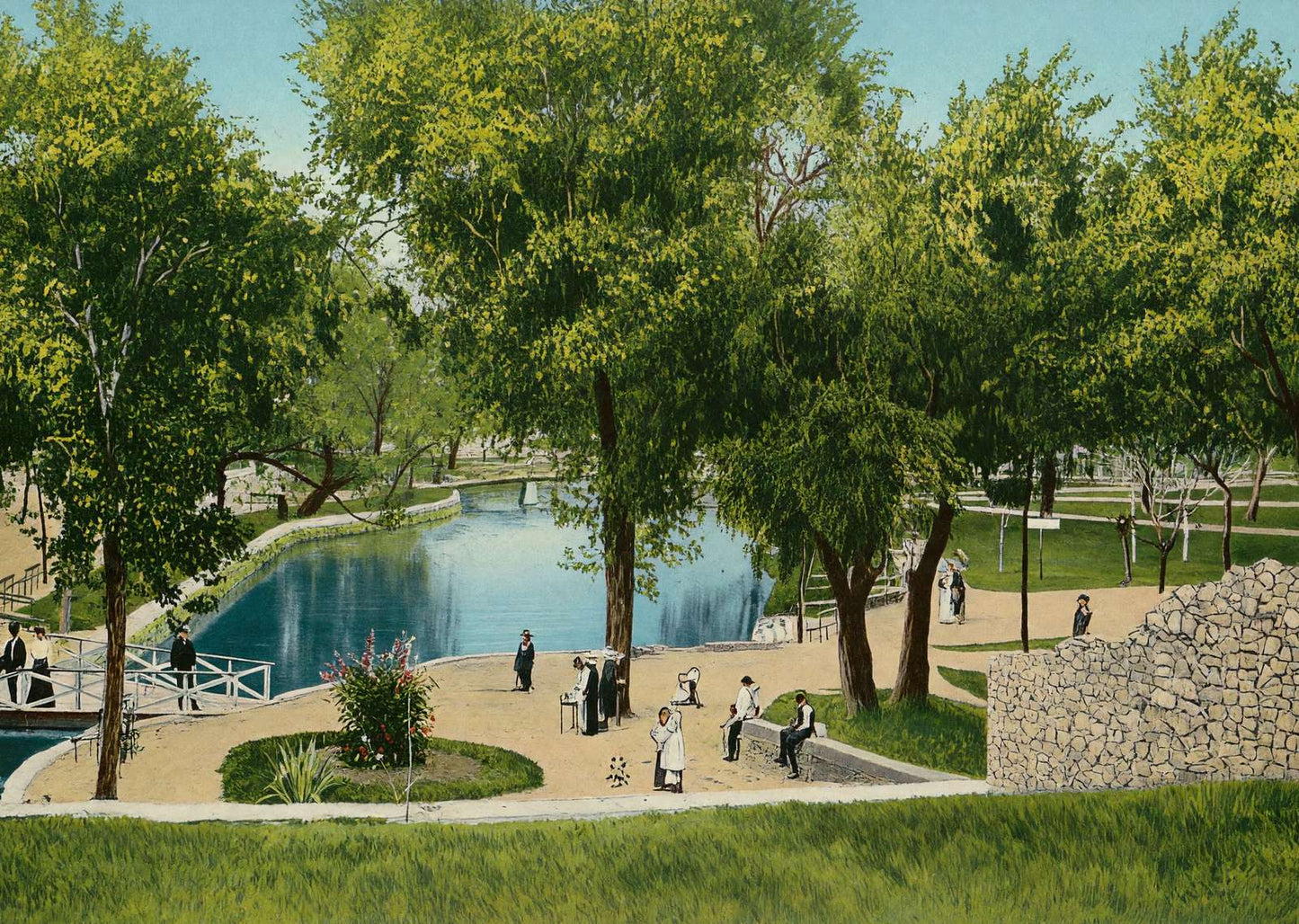 San Pedro Springs Park and Lake in 1905 Vintage Print (7 Sizes) - Restored