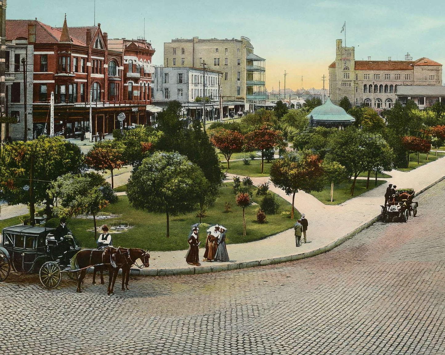 Alamo Plaza Looking North in 1905 vintage print