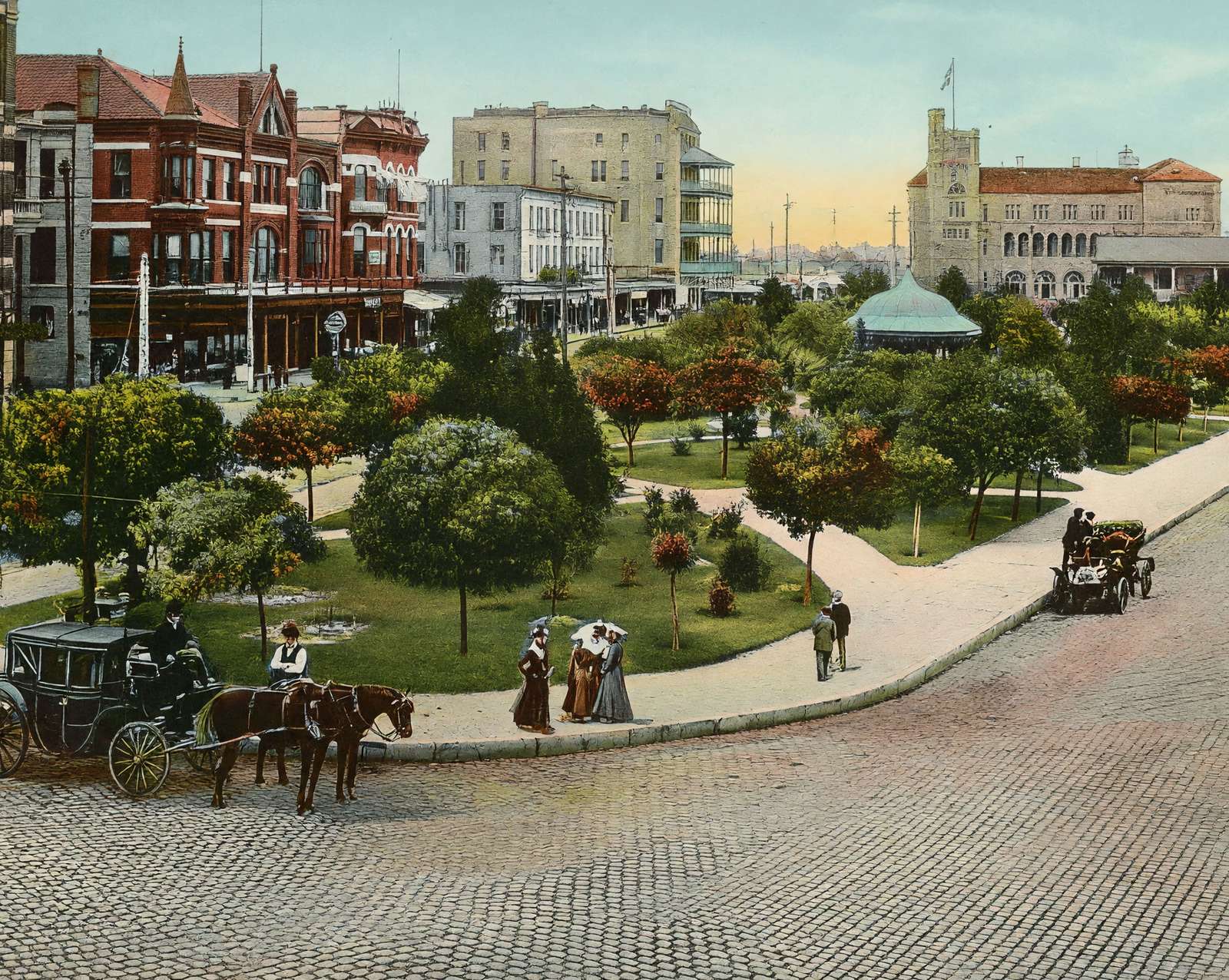 Alamo Plaza Looking North in 1905 vintage print