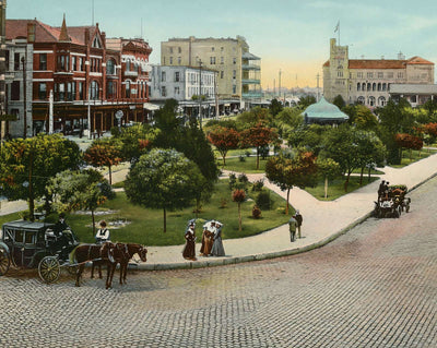 Alamo Plaza Looking North in 1905 vintage print