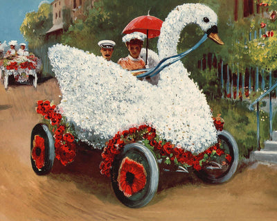 On the Way to the Battle of Flowers vintage print