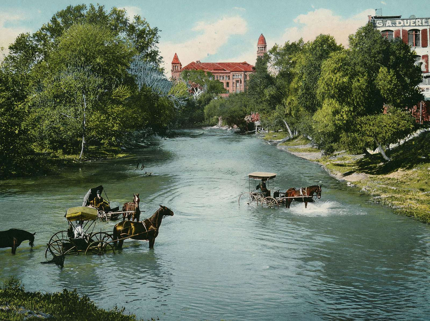 San Antonio River in 1906 Vintage Print (7 Sizes) - Retouched