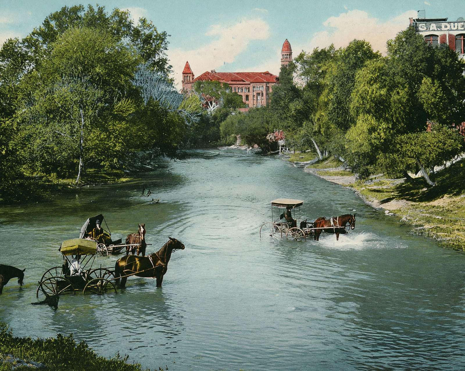 San Antonio River in 1906 vintage print