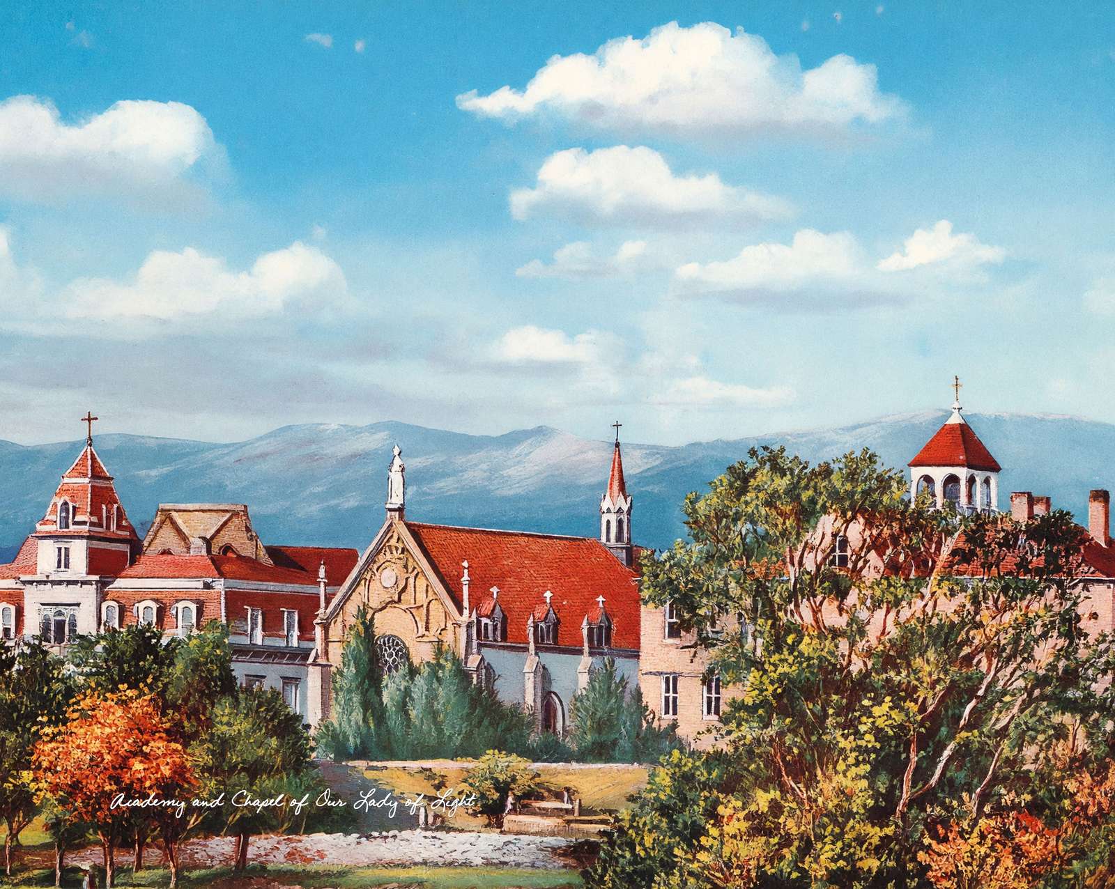 Academy and Chapel of Our Lady of Light vintage print
