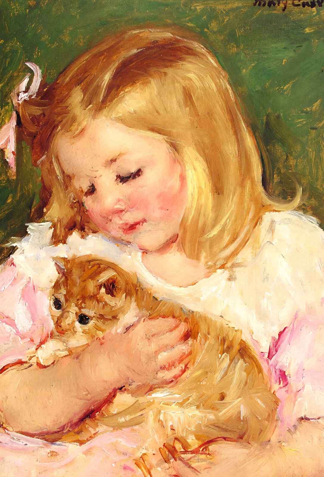Sara Holding a Cat Fine Art Print 1908 Painting by Mary Cassatt (6 Sizes)