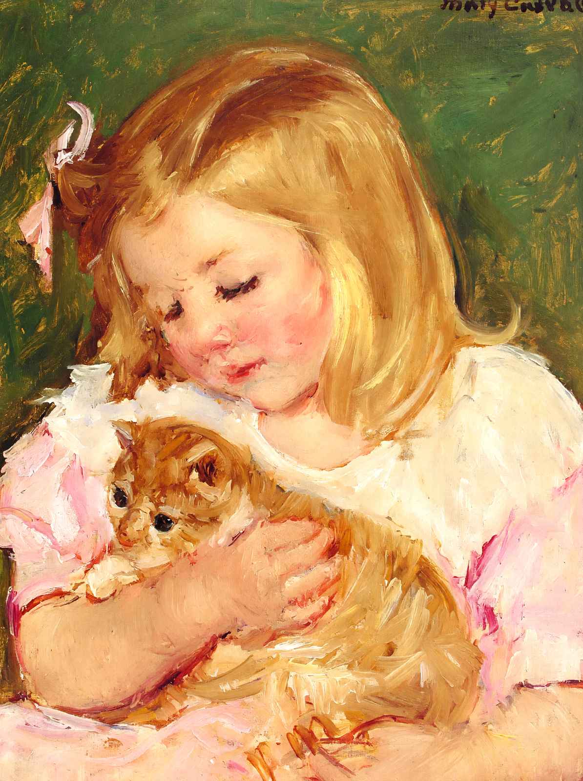 Sara Holding a Cat Fine Art Print 1908 Painting by Mary Cassatt (6 Sizes)