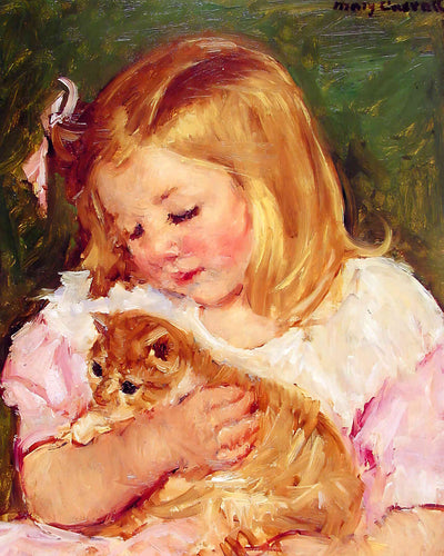 Sara Holding a Cat Painting by Mary Cassatt 8x10" Art Print - Restored