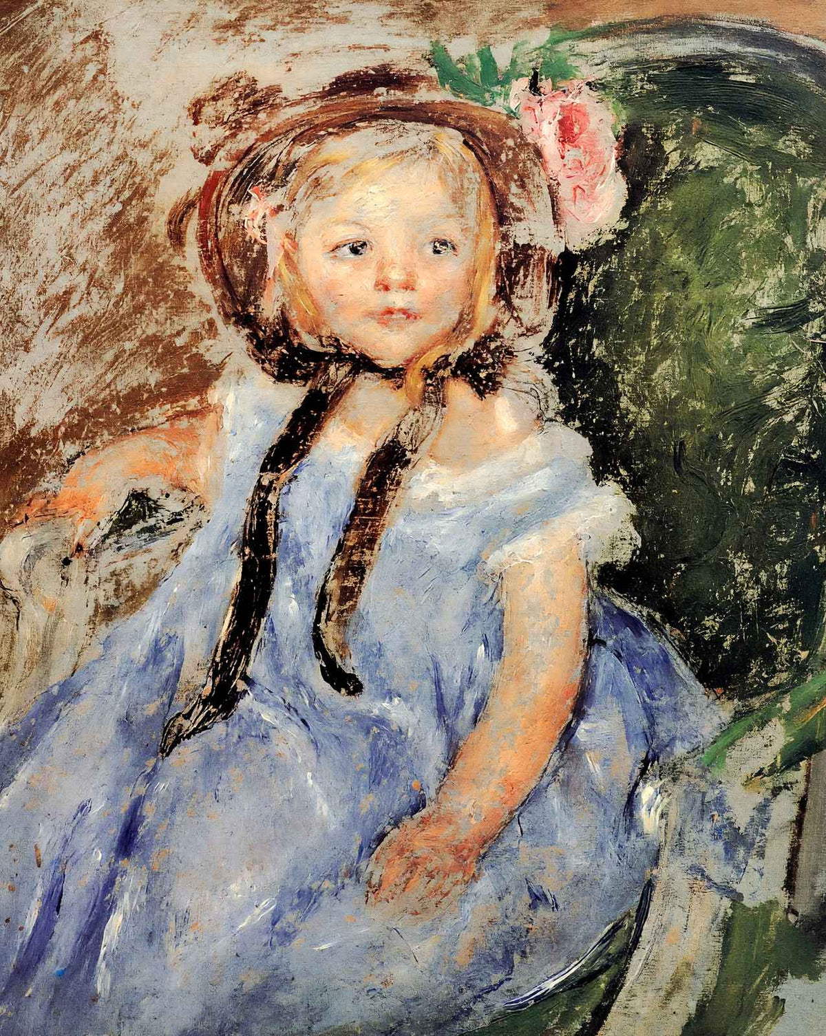 Sara in Dark Bonnet with Right Hand on Arm of Chair painting by Mary Cassatt