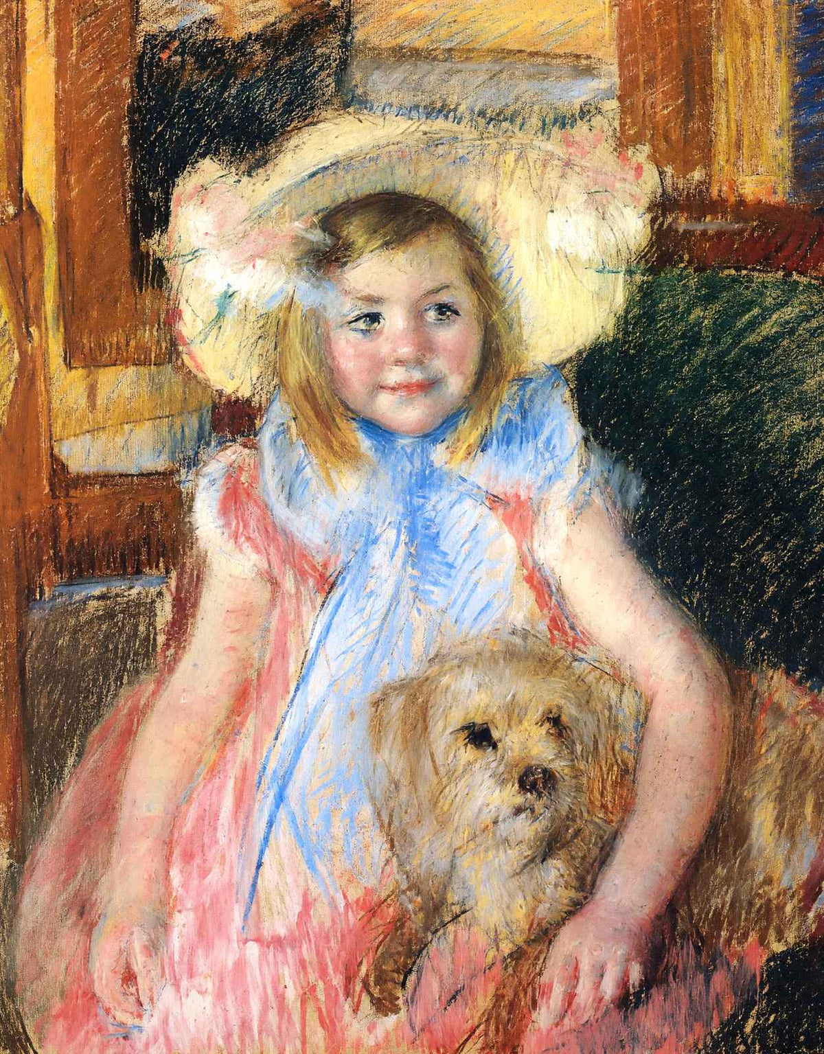 Sara in a Large Flowered Hat Looking Right Holding Her Dog 1902 Print (6 Sizes)