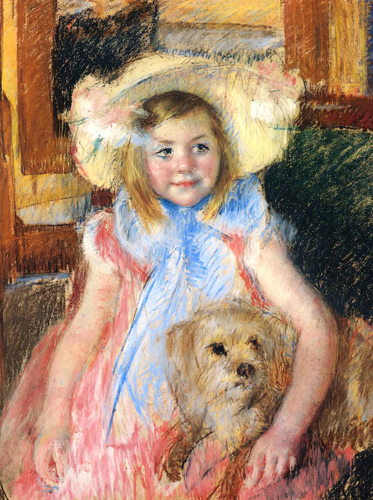 Sara in a Large Flowered Hat Looking Right Holding Her Dog 1902 Print (6 Sizes)