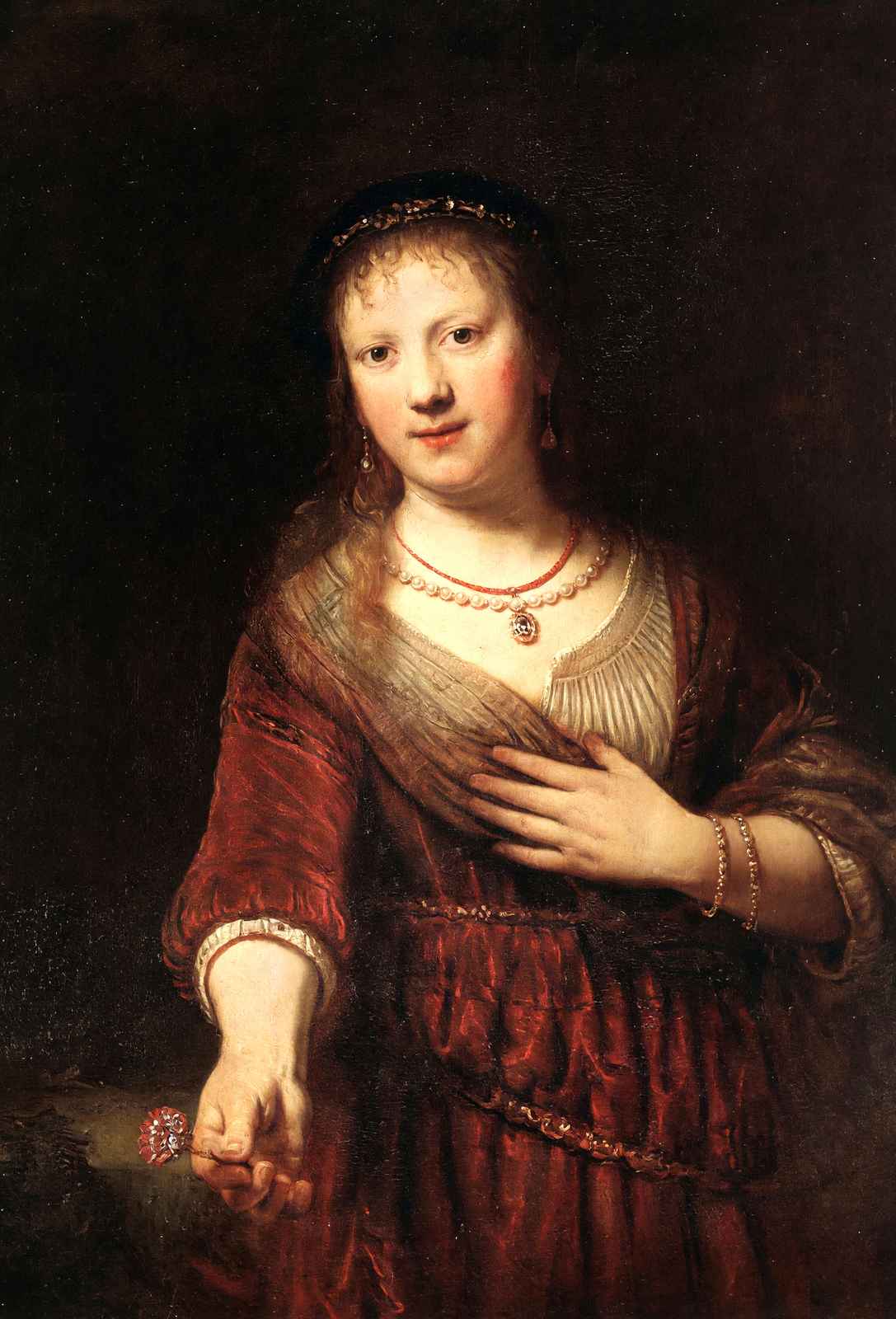 Saskia with a Red Flower 1641 Painting by Rembrandt Fine Art Print (6 Sizes)