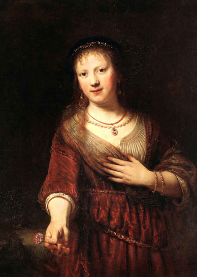 Saskia with a Red Flower 1641 Painting by Rembrandt Fine Art Print (6 Sizes)