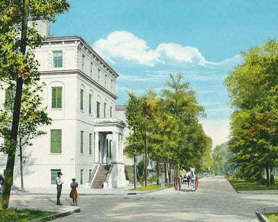 Oglethorpe Avenue in Savannah in 1905 vintage print