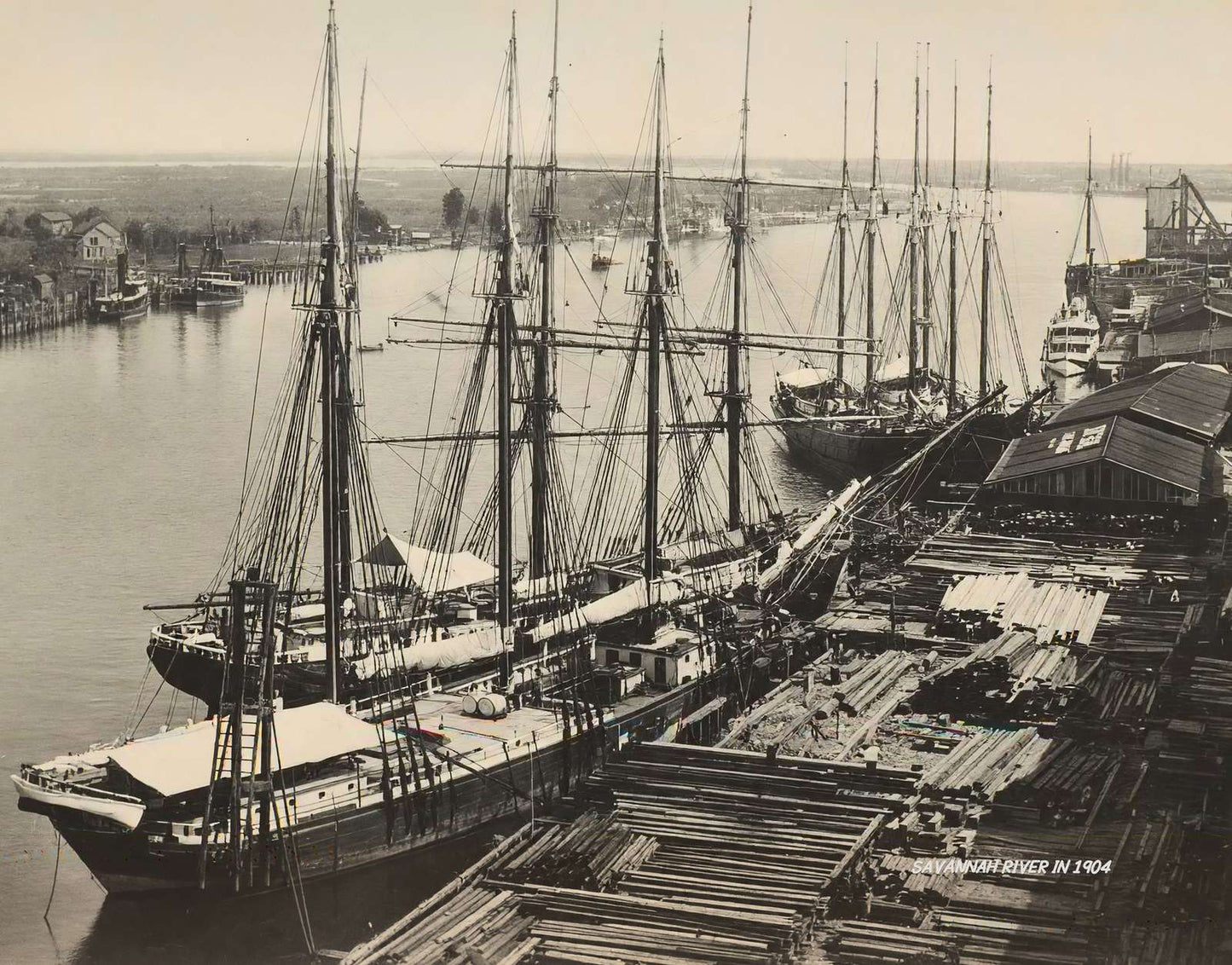 Savannah River in 1904 Vintage Print (7 Sizes) - Premium Quality