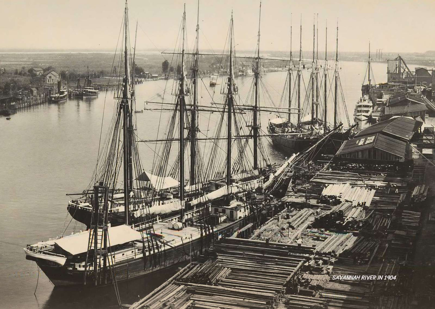 Savannah River in 1904 Vintage Print (7 Sizes) - Premium Quality